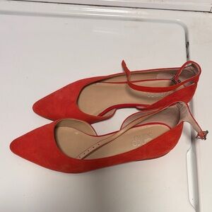Franco Sarto Orange Suede Pointed Toe Ankle Strap Flats